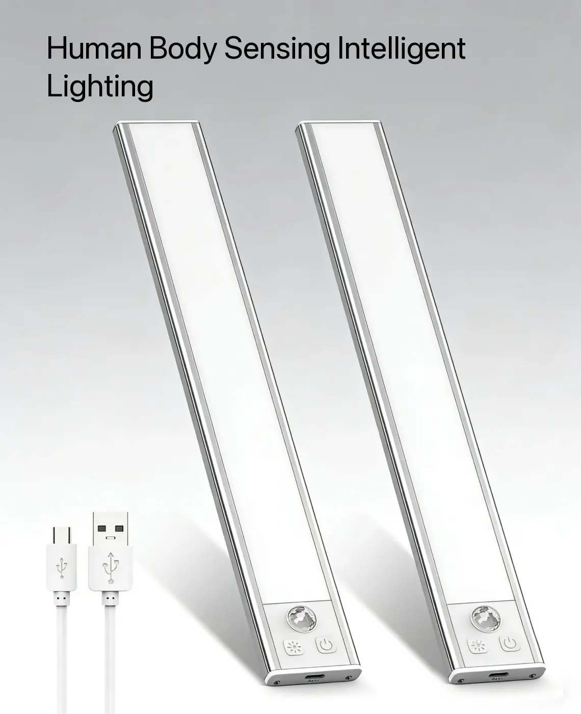 Rechargeable Motion Sensor LED Strip Lights, 52-LED Cold White Under Cabinet Lighting (12.2in Silver) for Kitchen, Closet - 1PCS or 2PCS Optional Home Improvement Lighting Accessory