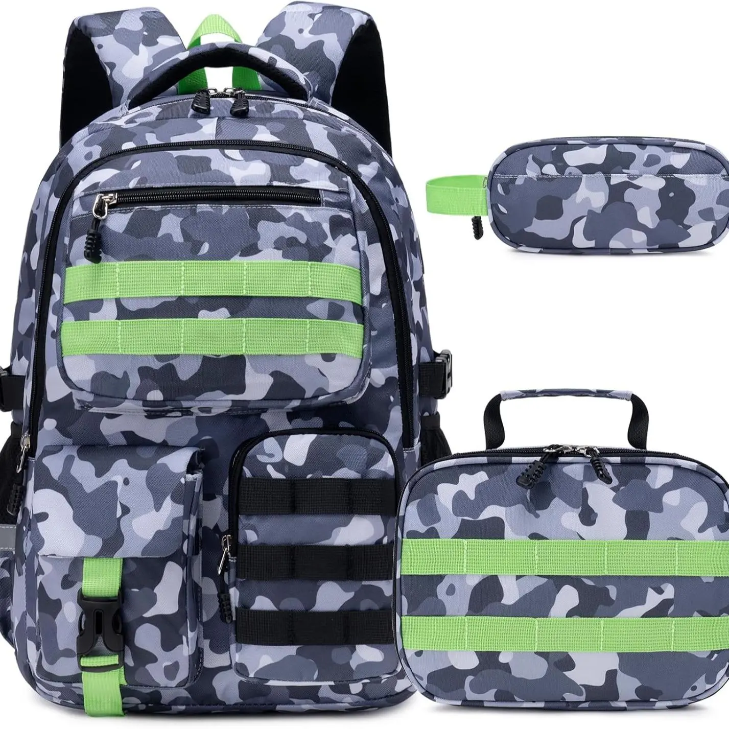[Clearance] Similove 3-4PCS Halloween Camouflage Men's Backpack Set - Cute, Lightweight, Durable Fabric, Multi-Pocket Tactical Bag with Insulated Water Bottle Holder, Sling Bag, USB Charging Feature for Men/Boys