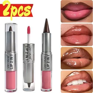2-Pack Mirror Finish Lipstick Gloss Liner Set, Matte Non-Stick Cup Long-Lasting Lip Color, Quick Makeup Lipgloss for Parties Birthdays, Lipstick Pen