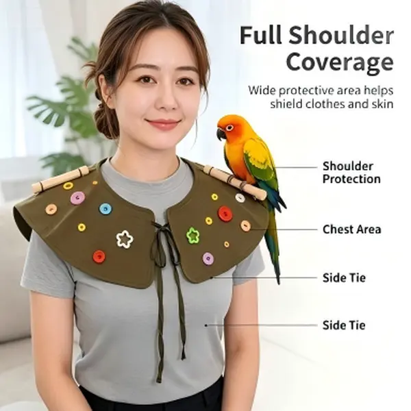 Parrot Shoulder Protector Shawl with Wooden Perches, Anti-Scratch Anti-Bite Bird Training Cape, Waterproof Easy Clean Bird Interaction Apron for Parrot Feeding Grooming Playtime