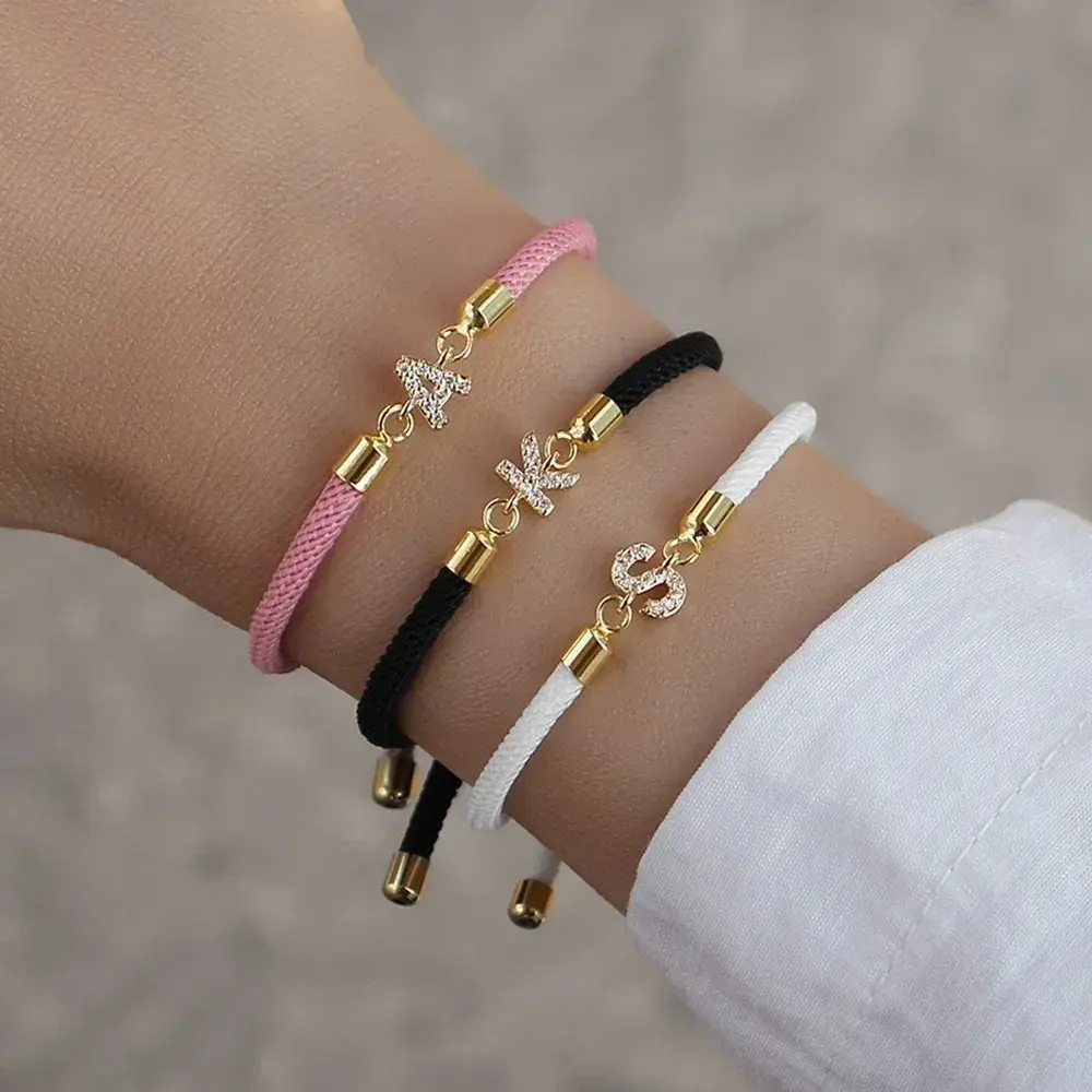 Women's New Brand Fashion Initial Letter Pave Zirconia A-Z Adjustable Rope Charm Bracelet, Bracelets for Women, Gift for Her, Gifts For Women