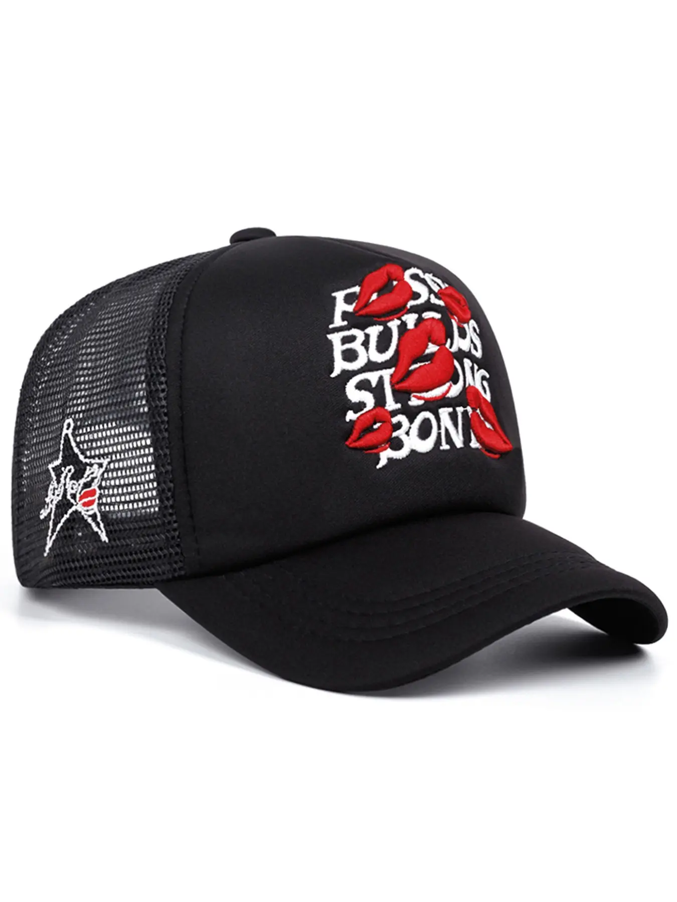 2026 New Personalized Baseball Hat Lipprint Letter Embroidery Breathable Mesh Hat Outdoor Daily Commuting Decorative Hat Leisure Sports Sunshade Hat, Embroidered Hat