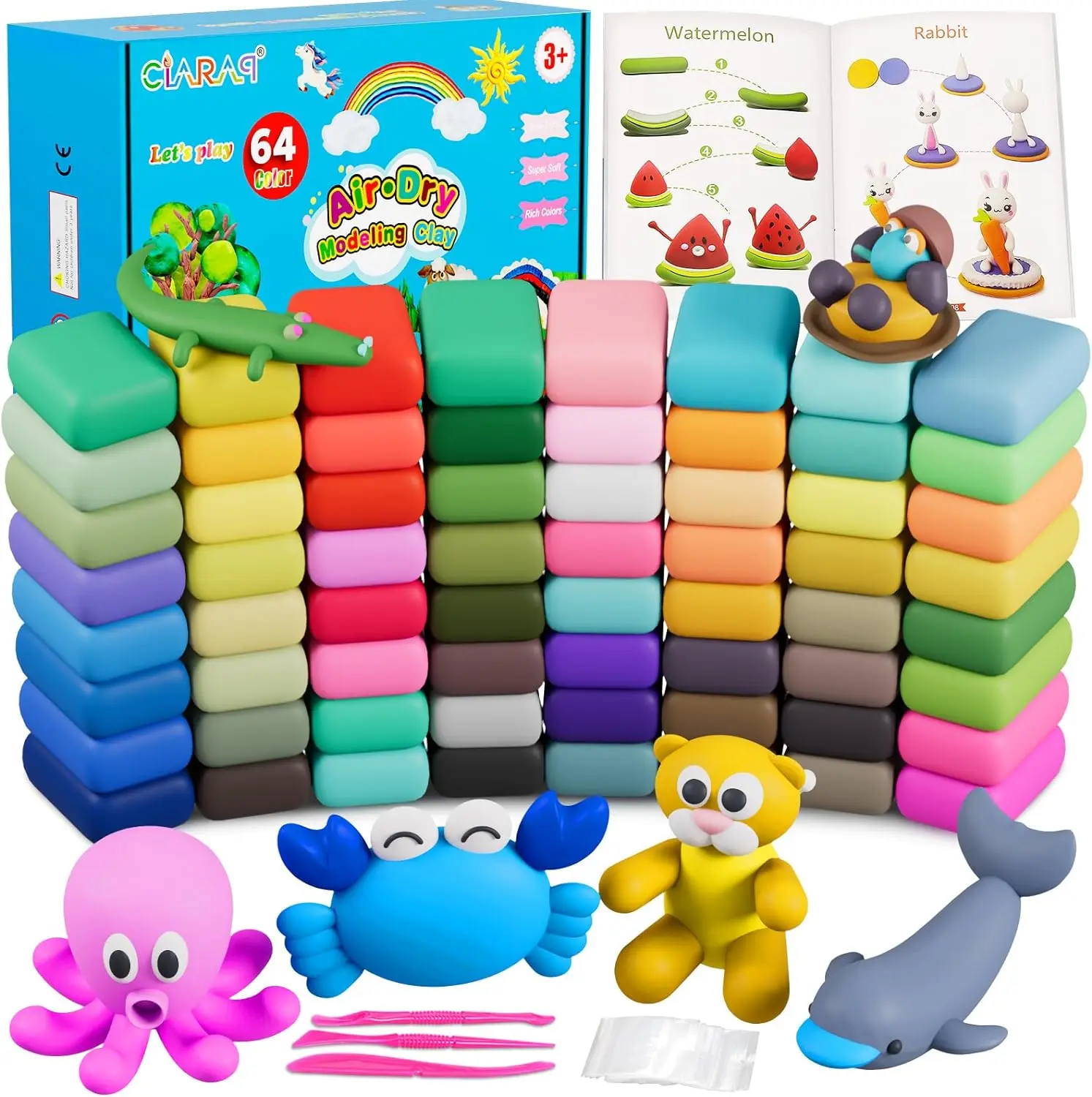 CiaraQ Air Dry Clay, DIY Modeling Clay Kit with Sculpting Tools, Soft & Non-Sticky, Toys Gifts for Age 3 4 5 6 7 8+ Years Old Boys Girls Kids, Clay Date Toy
