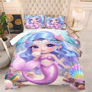 Cute Mermaid Pattern Comforter Set, Including 1 Comforter And 1 Or 2 Pillowcases Without Insert, Suitable As a Gift For Teenagers And Adults, Soft And Warm Bedroom Decoration