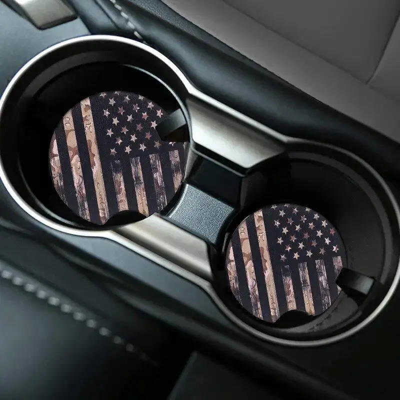 Multipurpose Car Coaster, 2 Counts American Flag Pattern Car Cup Holder Coaster, Universal Car Interior Decoration Accessories for Men & Women, Car Decorations, Automotive Decorative Accessories