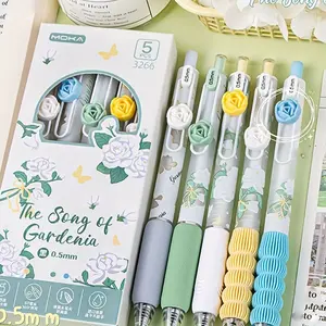 5/10/20pcs Tulip Jasmine Flower Slide Pen, Gel Pen Set, Cute Floral Design, Comfortable Grip, Smooth Writing, 0.5mm Tip, School & Office Supplies
