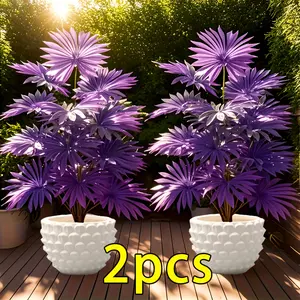 2 Pcs UV Resistant Artificial Palm Trees, Plastic Plants, Realistic Leaves, Indoor Outdoor Decor, Wedding Office Garden Photography Backdrop