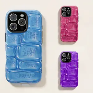 Super Solid Squish Printed 3D Effect Tough Phone Case, Cool Crush IceCube Phone Case, 3D Visual Printed Graphic Hard Phone Cover, Phone Accessories