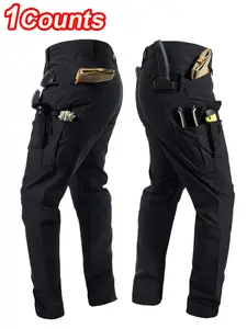 Men's Tactical Work Pants with Zipper Pockets, Straight Leg, Casual Fitted Style, Ideal for Hiking, Travel, Outdoor Activities