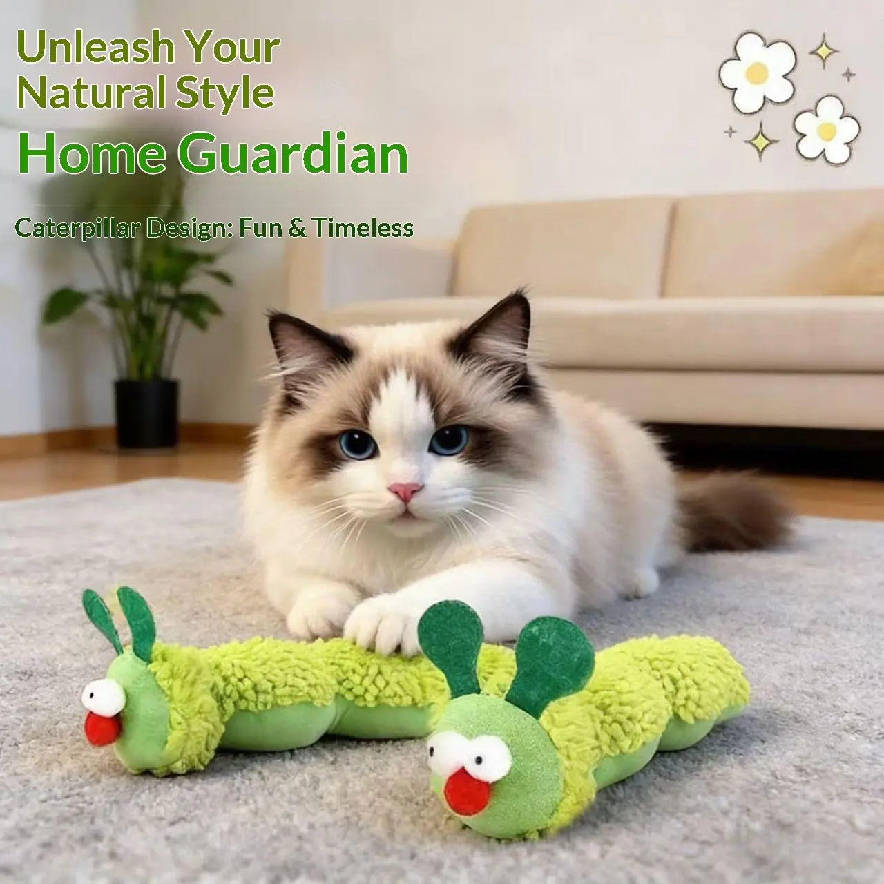 Catnip Caterpillar Cat Toy – Interactive Plush Chew & Kick Toy with Natural Catnip, Fun Teething & Play Exercise Toy for Indoor Cats & Kittens