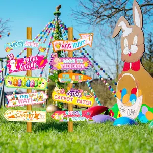 Easter Themed Sign, 10pcs/set Outdoor Yard Sign, Easter Welcome Sign, Paper Cutouts Cardboard, Paper Chain Garland for Theme Party Indoor Outdoor Supplies, Ornaments, Decoration