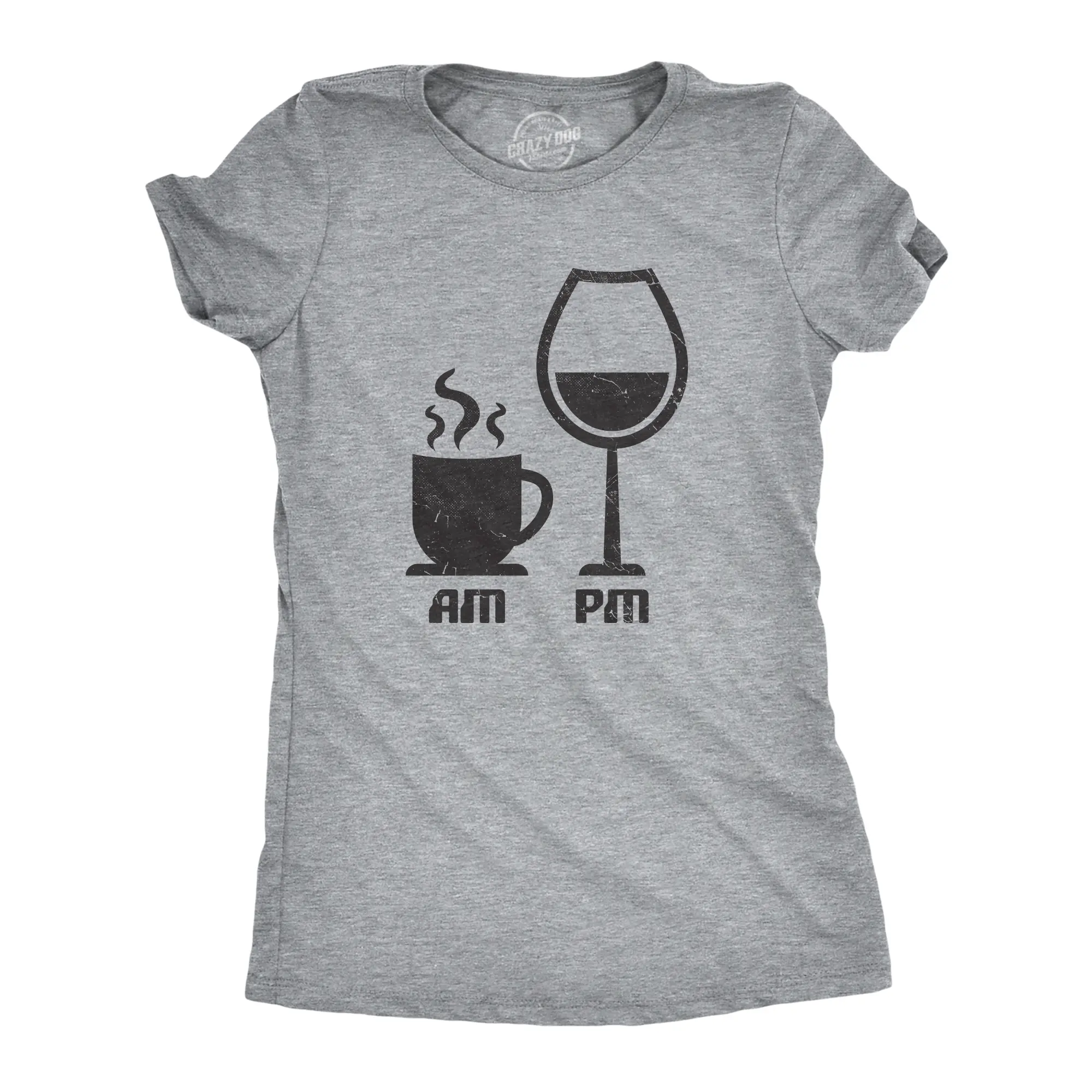Womens AM Coffee PM Wine T Shirt Funny Drinking Tee Funny Womens T Shirts Cute Vintage Fashion Casual Ladies T-Shirt Gift Wine Tops for Women Funny Coffee Top Women's Novelty Tees Light Grey