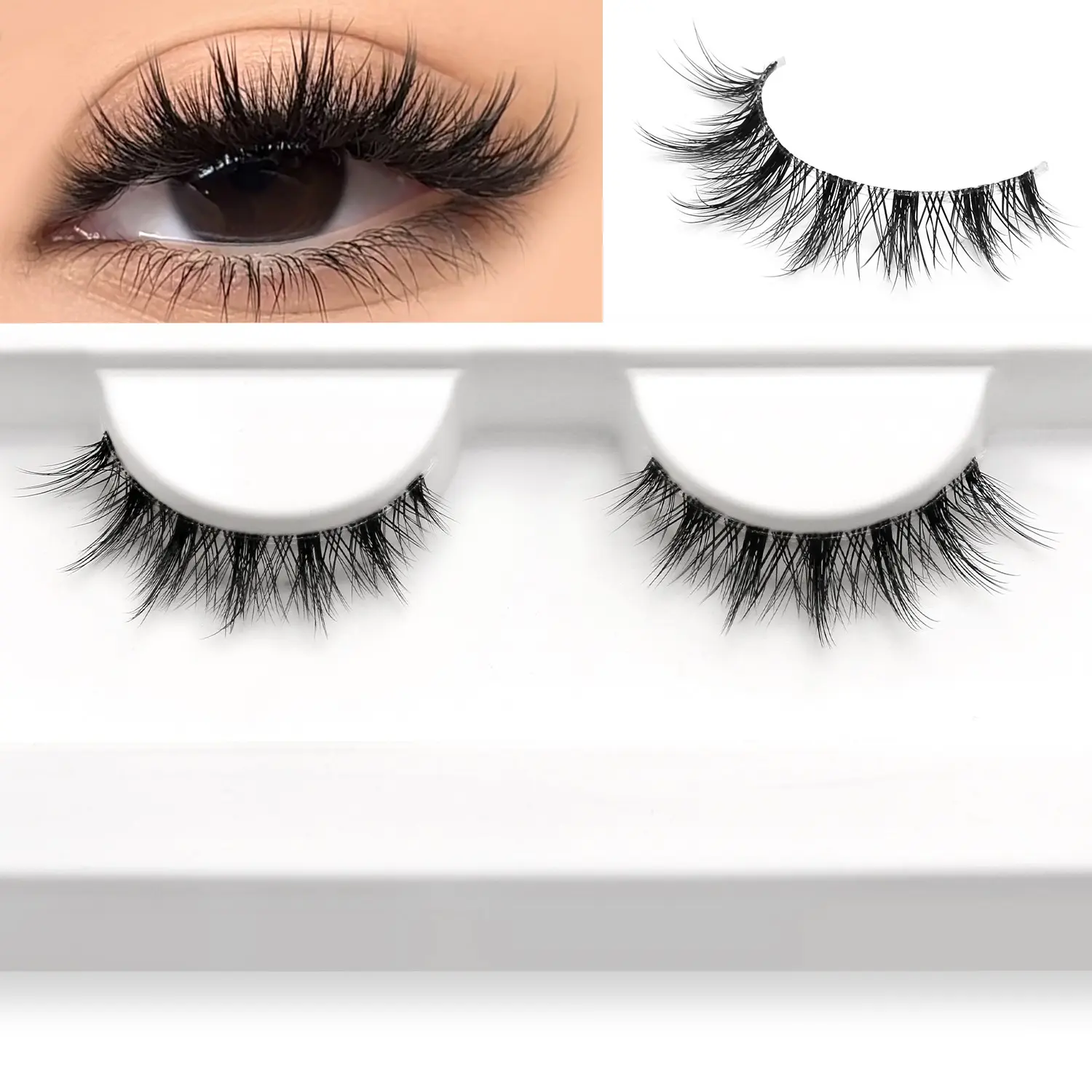 GROINNEYA 1 Pairs Mini Fluffy Lashes Downy Lightweight Synthetic False Lashes Natural Look Fake Lashes Luxurious Wispy Thick Eyelashes Versatile Stylish Eyelashes Exquisite & Portable,Cosmetic,Suitable For Trip And Date,Reusable,Enhance Your Charm