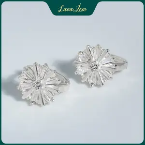 LavaJewelry Sparkling Bloom Earrings, Flower Earrings, Silver Jewelry, 925 Silver Earrings for Women, Girls