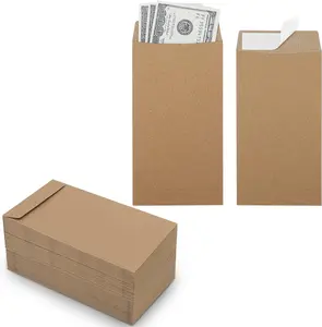 100 Pack Kraft Cash Envelopes for Budgeting, 6.7 x 3.5 Inch | Large Pack of Self-Adhesive Money Envelopes for Cash or Coins | Organization Envelopes for Checks, Jewelry, and Small Items