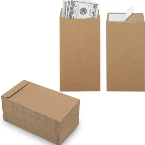 100 Pack Kraft Cash Envelopes for Budgeting, 6.7 x 3.5 Inch | Large Pack of Self-Adhesive Money Envelopes for Cash or Coins | Organization Envelopes for Checks, Jewelry, and Small Items