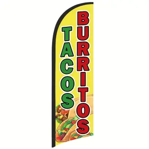 Tacos Burritos Feather Flag Banner for Outdoor Advertising, 8.2FT Swooper Flag Sign, Single-Sided Polyester Business Flag for Storefronts, Shops, Restaurants, Events – Durable, Fade-Resistant, Easy to Display (Pole Not Included)