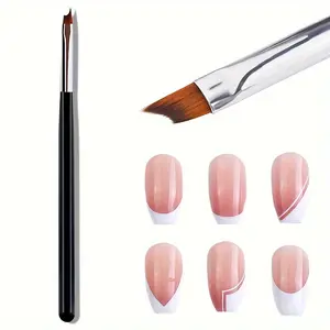 1PC French Tips Oblique Nail Brush Black Handle Half Moon Shape UV Gel Nail Painting Drawing Pen Manicure DIY Design Tools, Nail Art Tools