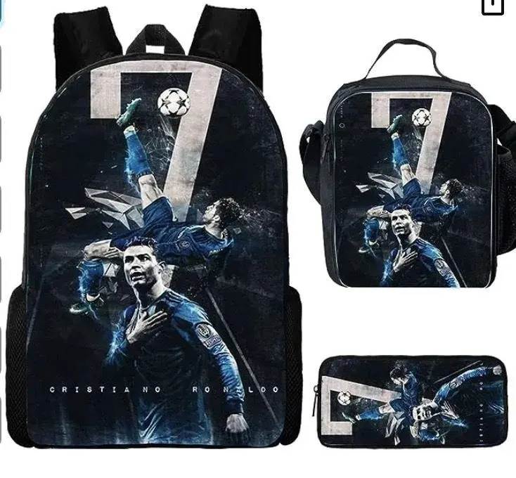 Soccer Backpack Player #7 Ronaldo Backpack with Lunch Box & Pencil Case Lightweight Casual Knapsack for Trave