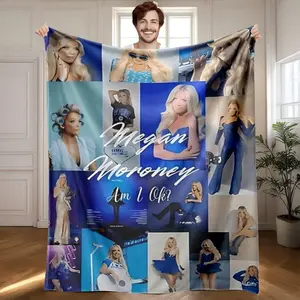 1 piece Megan Moroney Blue Fashion Photo Collection themed flannel blanket - Oversized fluffy flannel sofa blanket, suitable for beds and sofas, modern design, all-season use, digitally printed pattern, 100% polyester material, machine washable
