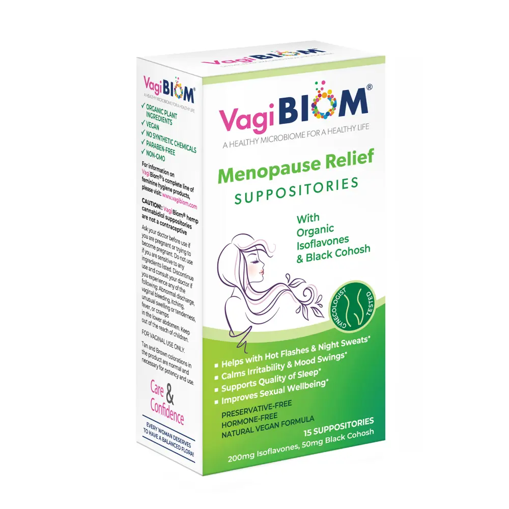 Vagibiom Menopause Relief Suppositories with Organic Black Cohosh and Isoflavones Value Pack of 10 Suppository