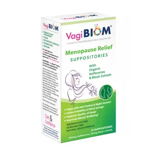 Vagibiom Menopause Relief Suppositories with Organic Black Cohosh and Isoflavones Value Pack of 10 Suppository