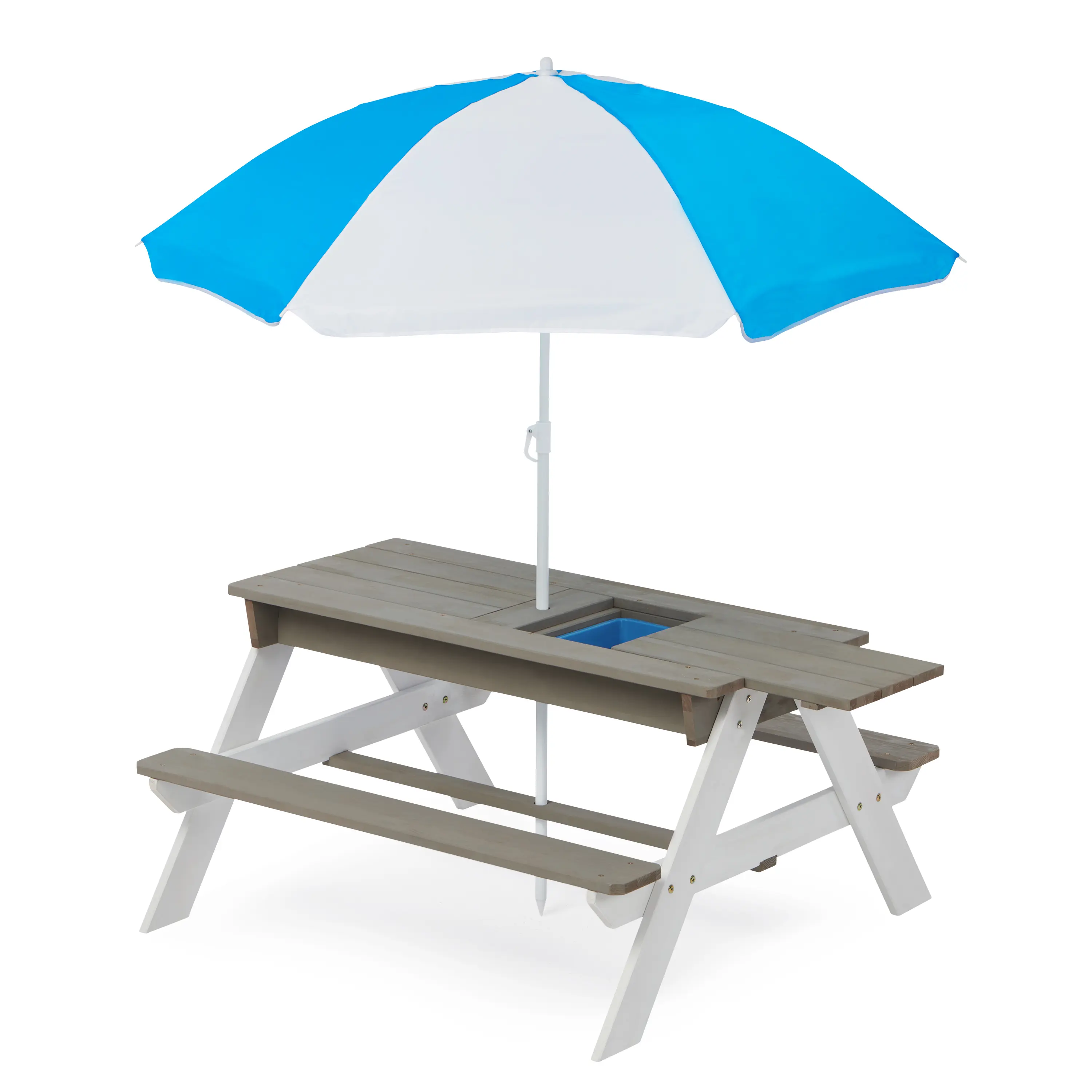 Foldable 3-in-1 Wooden Toddler Picnic Table - 43" Adjustable Umbrella, Removable Bins, Sand & Water Sensory Activity, 220 lbs Capacity, 20-25 Mins Setup, Indoor/Outdoor Backyard Kids Table for Ages 3-7, Cedar Wood, Birthdays, Multi-Use