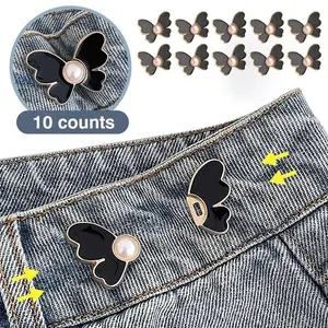 10 Counts Pant Waist Tightener, Adjustable Waist Tightener Clip, No Sew Butterfly Waist Buckles Pins for Loose Jeans or Skirts, Detachable Decorative Buckle for Women