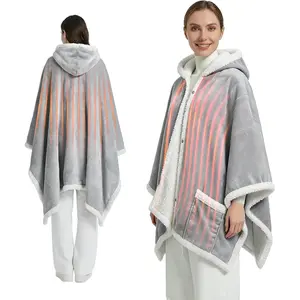 Heated Blanket Wearable Shawl, Electric Wrap Poncho Blanket Hoodie with Pockets,  & Sherpa Heating Throw with 6 Heating Levels & 4 Time Settings,Birthday Gifts for Mom, 50 x 64 Inch,Grey