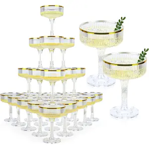 48 Pack Clear Champagne Tower Glasses 7 Oz Champagne Flutes Plastic Champagne Coupe Glasses With  Rim Disposable Martini Glass Stackable Stemmed Coupe Glass for Weddings Birthday Party(48, Clear)
