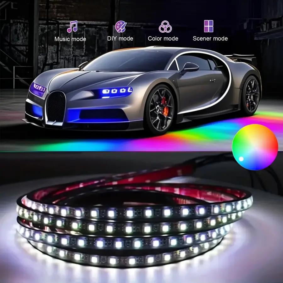 4-In-1 App-Controlled Underglow Kit: Suitable for Cars, Suvs, Or Off-Road Vehicles, This 12V Hardwired Kit Features LED Decorative Light Strips Ideal for Vehicle Underbody, As Well As Lighting for Yards, Agricultural Areas, Or Trailers