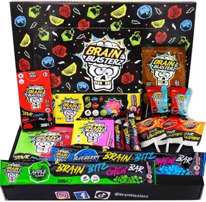 Brain Blasterz Sour Candy Gift Box – 15 Individually Wrapped Assorted Bulk Candy Variety Pack, Vegan, Fathers Day Gift for Men, Halloween Candy, Christmas Gift Idea