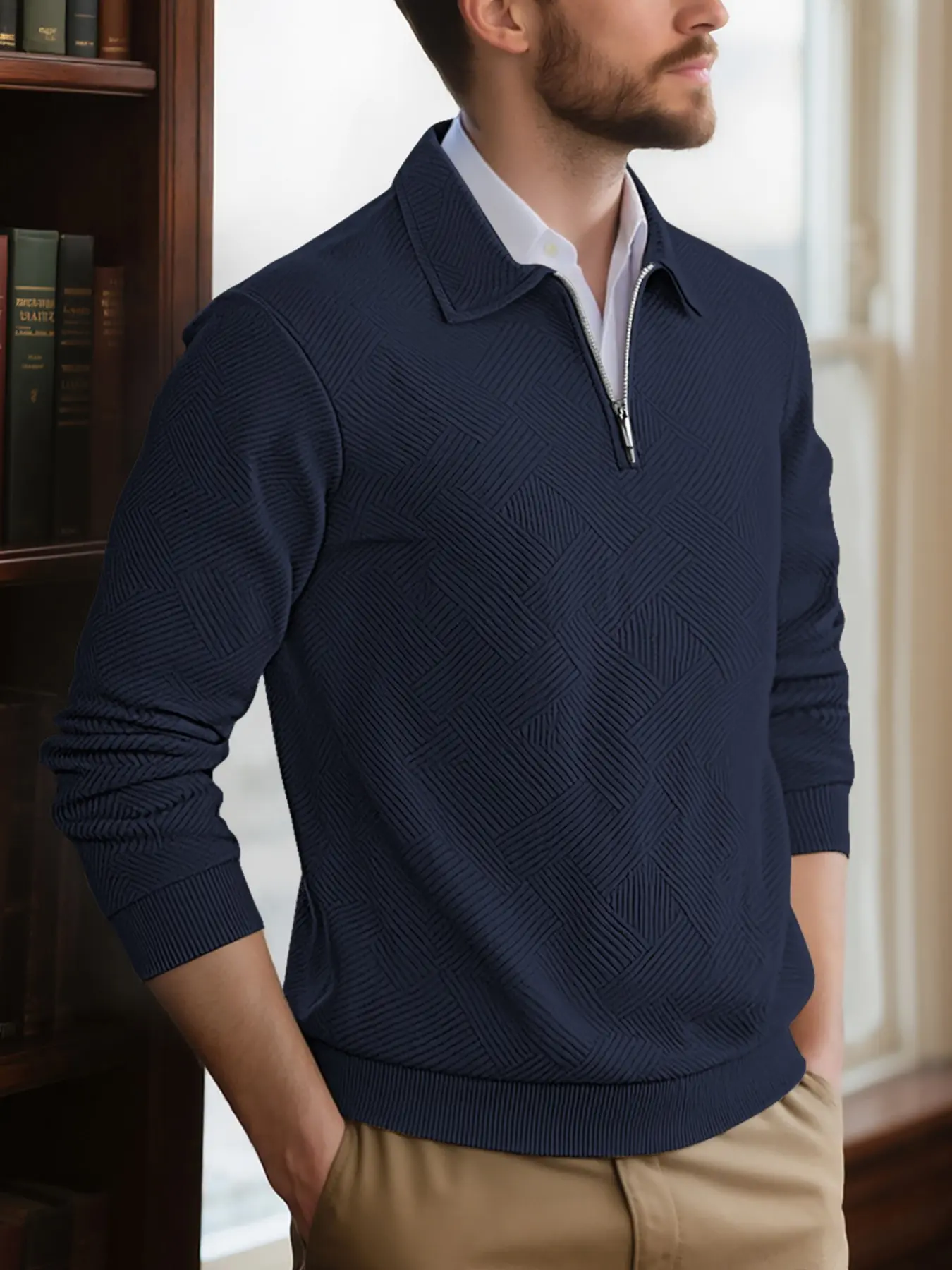 A men's solid color half-zip long sleeve hoodie, knitted fabric, casual style, suitable for men's daily wear in autumn and winter men's casual sports long sleeve hoodie.