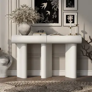 U_Style 47.6" Modern Painted Entryway Table with 2 Curved Drawers,Space-Saving Hallway Table with Geometric Legs,Contemporary Narrow Sofa Table for Living Room,Bedroom,Small Apartments, Foyer(White)