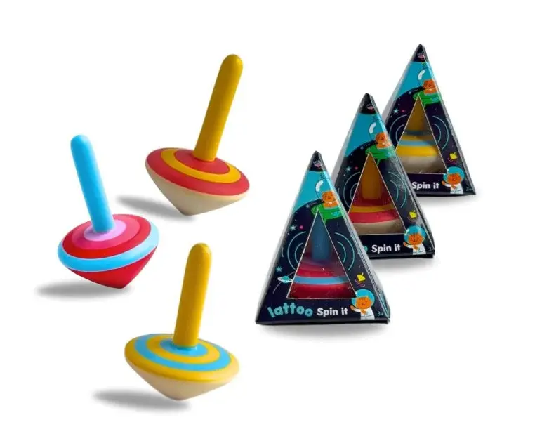 Colorful Wooden Spinning Tops for Kids Set of 3 | Best Educational Toy for Preschool Learning & Sensory Play