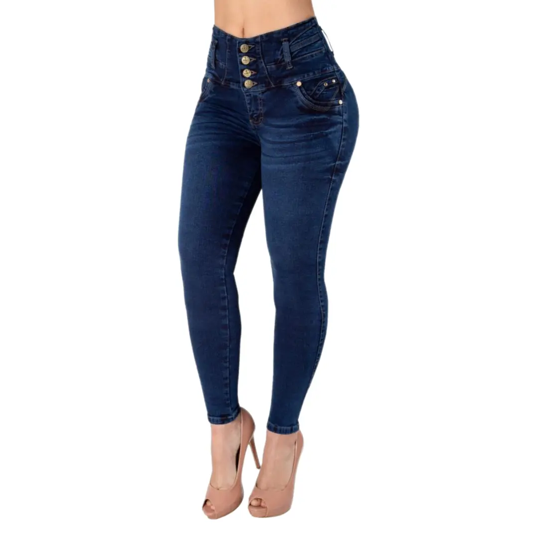 Women's High-Waist Skinny Jeans, Push-Up Stretch Denim with Butt-Lifting Heart Stitching and 4-Button Closure, Slim