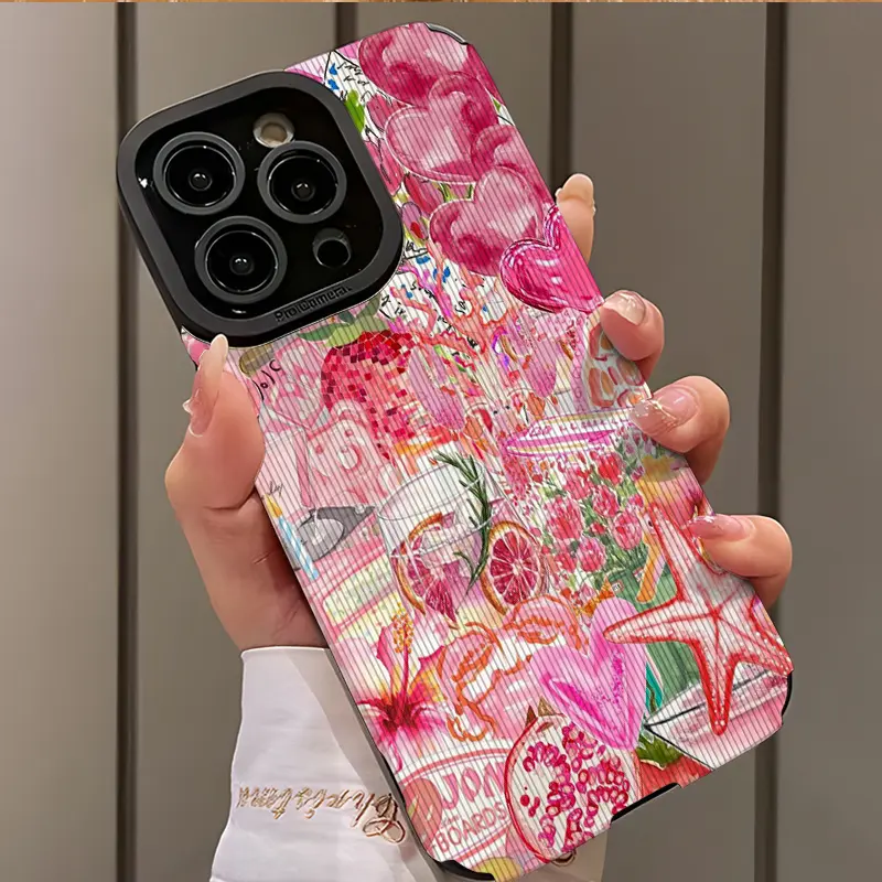Cute Heart Starfruit Pattern Shockproof Slim Protective Phone Case Cover for iPhone 16/15/14/13/12/11/plus/pro Max, Accessories, Stylish Gift for Friends and Loved Ones