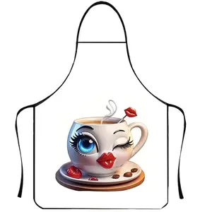 Cute Coffee Pattern Apron, 1 Count Unisex Polyester Kitchen Cooking Apron, Christmas Gift, Winter Apron for Women,Cool Autumn Apron,Nails Design Tool, Nails Art,Nails Ideas,Christmas Decorations