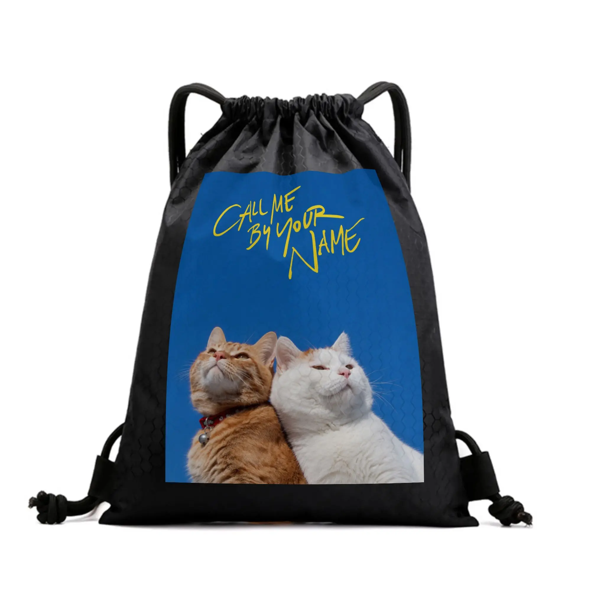Call Me By Your Name Orange & White Cat Graphic Drawstring Backpack, Lightweight Sports Gym Sack, Backpacks for School, Casual Sackpack for Cat Lovers’ Daily Outdoor Use