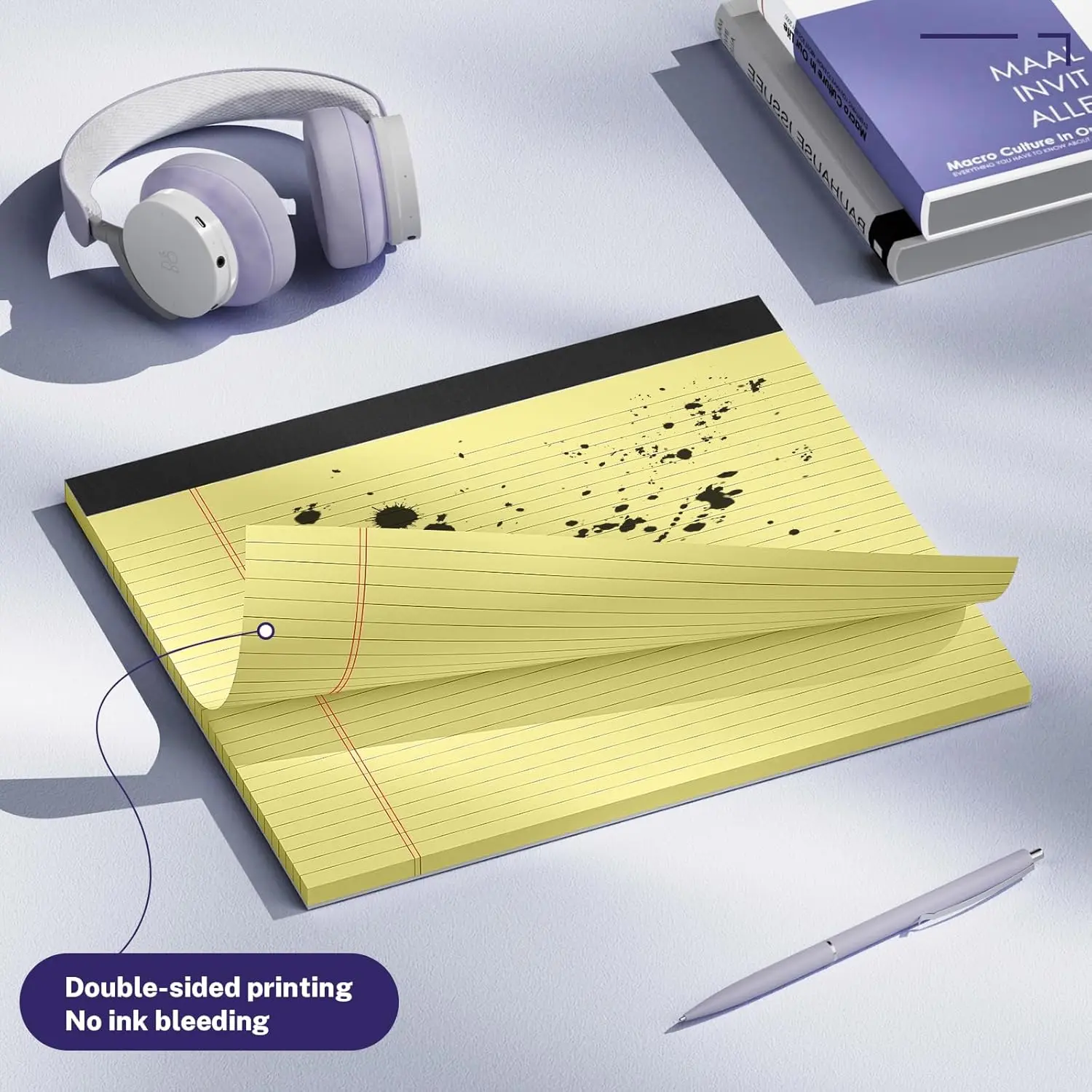 Wide Legal Pads 11" x 9.5" Landscape Pink Purple Blue Green Yellow College Ruled Note Pad Narrow Ruled 30 Sheets per Notepad Perforated Writing Paper Thick Backboard Horizontal Pads of Paper