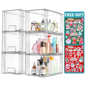Vtopmart 6-8 Pack Stackable Storage Drawers with Stickers, Bathroom Undersink Organizers for Nursing Bottles,Closet,Cabinet,Pantry,Medicine Organization with Christmas Stickers, Valentines Gift Ideas