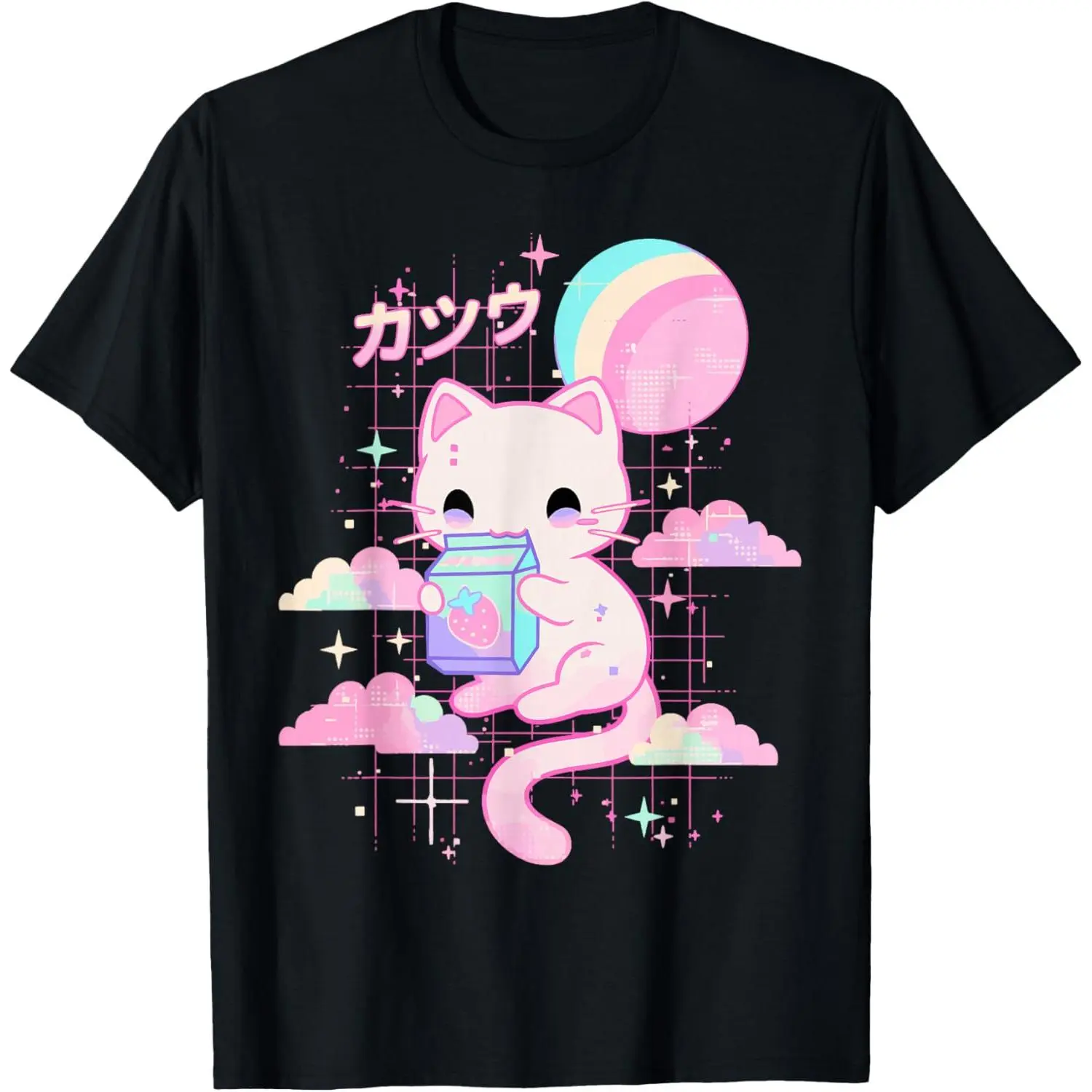 Men's Cotton Short-Sleeve Lightweight 90s Japanese Anime Strawberry Milk Print T-Shirt for Day Wear, Prints, Shortsleeve, Graphic, Everyday, Breathable, Casual, Comfortable, Original Art, Anime Print