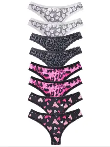 Morvia  Women's Christmas Underwear Set, Sexy Printed Lingerie with Contrast Lace Trim, Comfortable Low Waist Panties for Daily Wear