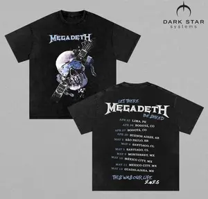 Megadeth Vintage Washed T-Shirt Heavy Metal Concert Tee Rock Band Tour Shirt Double Sided Graphic Tee Thrash Metal Skull Guitar Streetwear Acid Wash Oversized Unisex Music Fan Shirt Retro Tour Dates Tee 2026