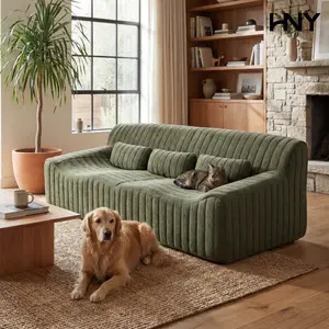 HNY Cloud Lazy Boneless Sofa, No Assembly Compression 3 Seater Chenille Couch with Deep Seat & Pillows for Living Room Bedroom Apartments, Cozy Green