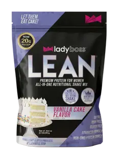 LadyBoss LEAN Protein Vanilla Cake Flavor - 20g Premium Protein Shake with 20 Vitamins & Minerals for Energy & Post-Workout Fuel