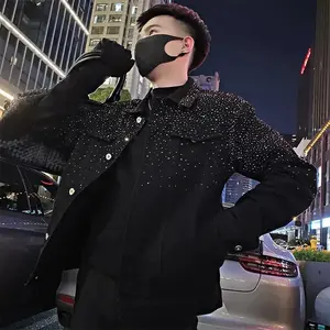 Man Coat Short Rhinestones Cargo Jacket for Men Black High Quality Harajuku New in Vintage Deals Korean Reviews Many Cheap Sale