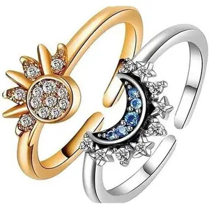 Sun and Moon Couple Rings Minimalist Matching Ring Set Fashion Love Band Jewelry for Men Women Perfect Birthday Anniversary Daily Gift