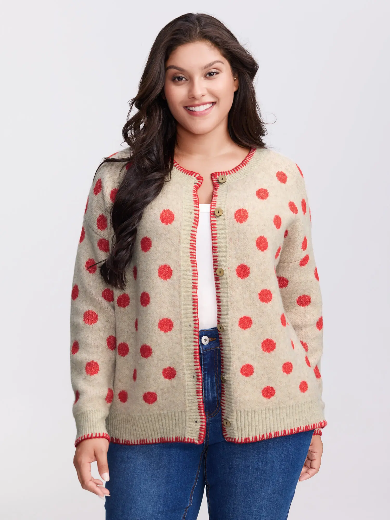 BloomChic Women's Plus Size Fox Jacquard Knit Cardigan - Breathable Fabric Knitwear, Halloween Open-Front Deep V-Neck Tunic-Length Flat Simple Sweater with Pockets, Button, Lady, Low Iron, Nylon, Minimalist, Loose Fit, Geometric