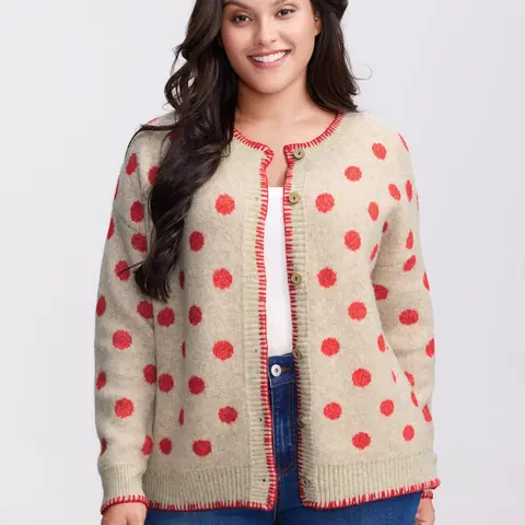 BloomChic Women's Plus Size Fox Jacquard Knit Cardigan Tops - Everyday Casual, Long Sleeves, Open-Front Deep V-Neck & Round Neck, Tunic-Length, Loose Fit, Pockets, Buttons, Nylon, Minimalist, Low Iron, Breathable, Geometric Design, Halloween Use，SohoChic